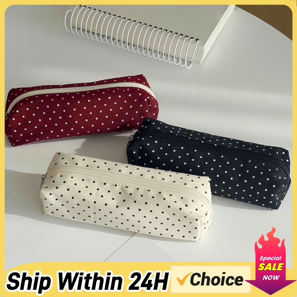 Милый пенал в горошек, эстетич – обзор и цена Aesthetic Large Pencil Case Pouch